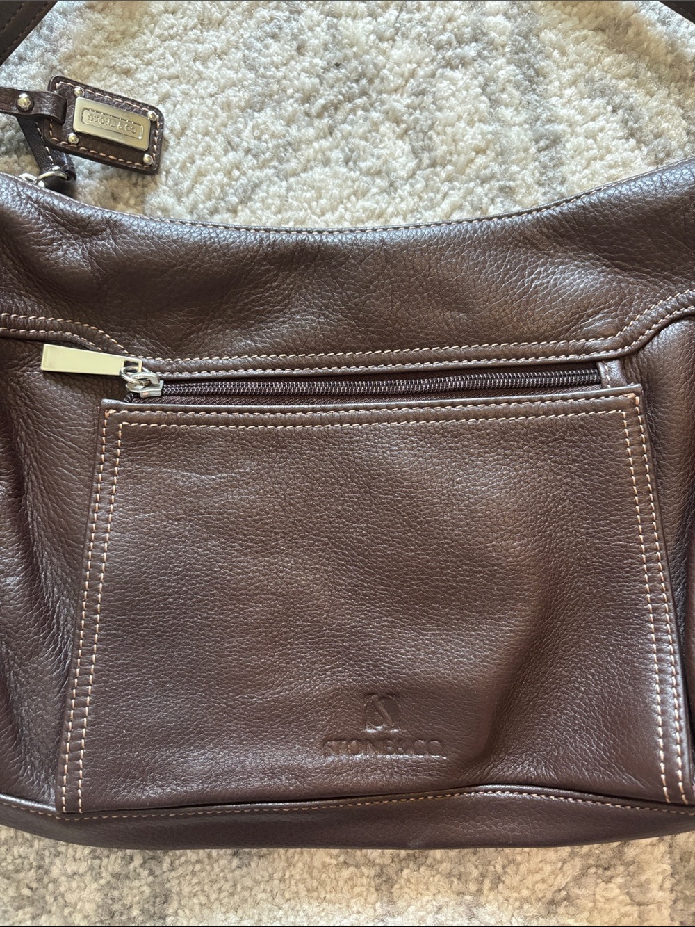 Stone & Co. Dark Brown Leather Bag with Gold Plaque - Picture 3 of 8